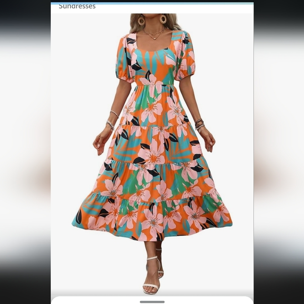 NWT  BTFBM Womens Orange and Green Scoop Neck Sundress XL